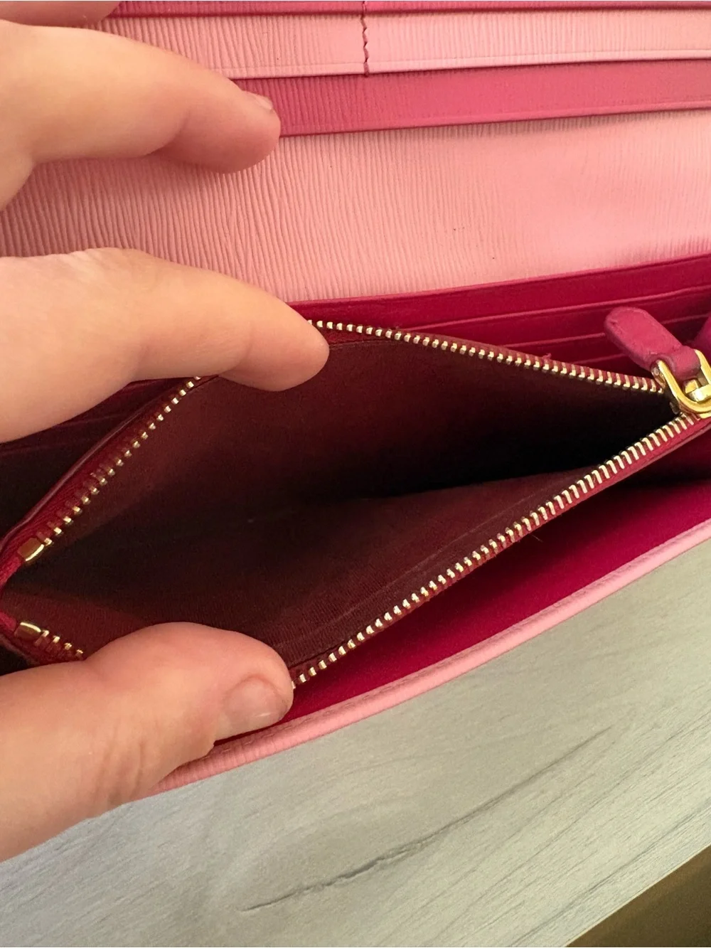 Prada Rose Pink Saffiano Leather Long Wallet with Gold Logo